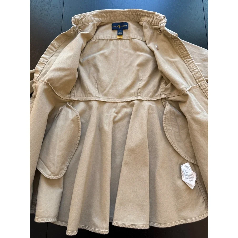 Ralph Lauren Girls Shirt Dress Size 5 Khaki Long Sleeve Button-Down Prep School